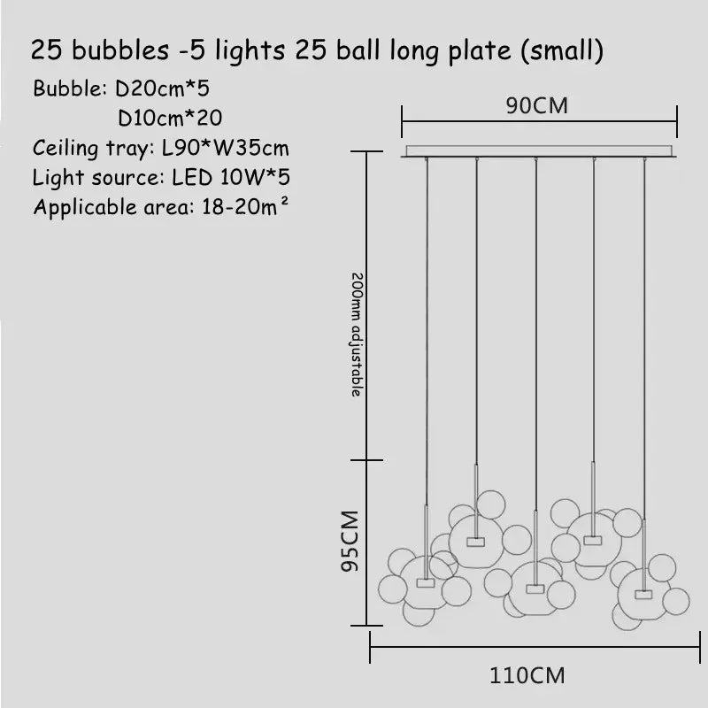 DecorBites™ Glass Bubble Chandelier Customized Pendant Light for Living Room Atmosphere