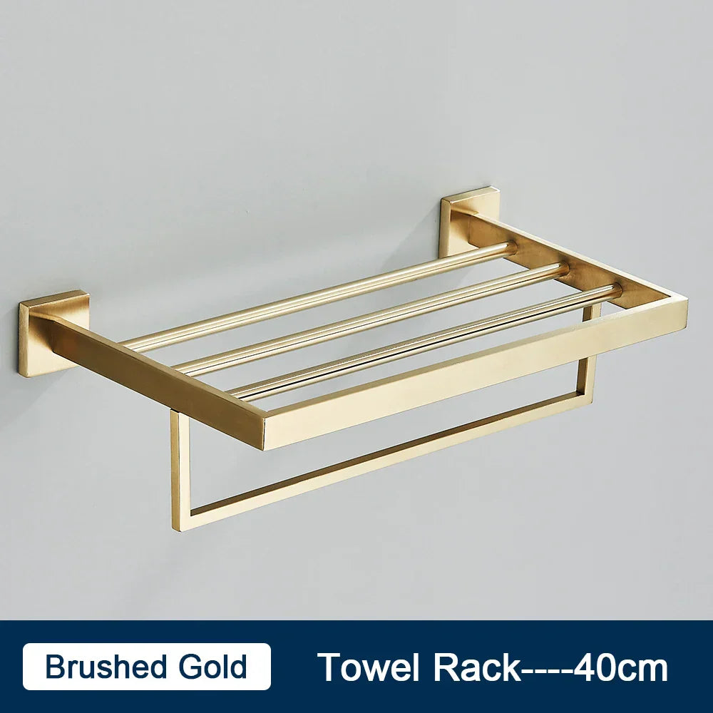 DecorBites™ Black Towel Rack Bar 40cm SUS304 Modern Gold Cloth Holder Wall Mounted