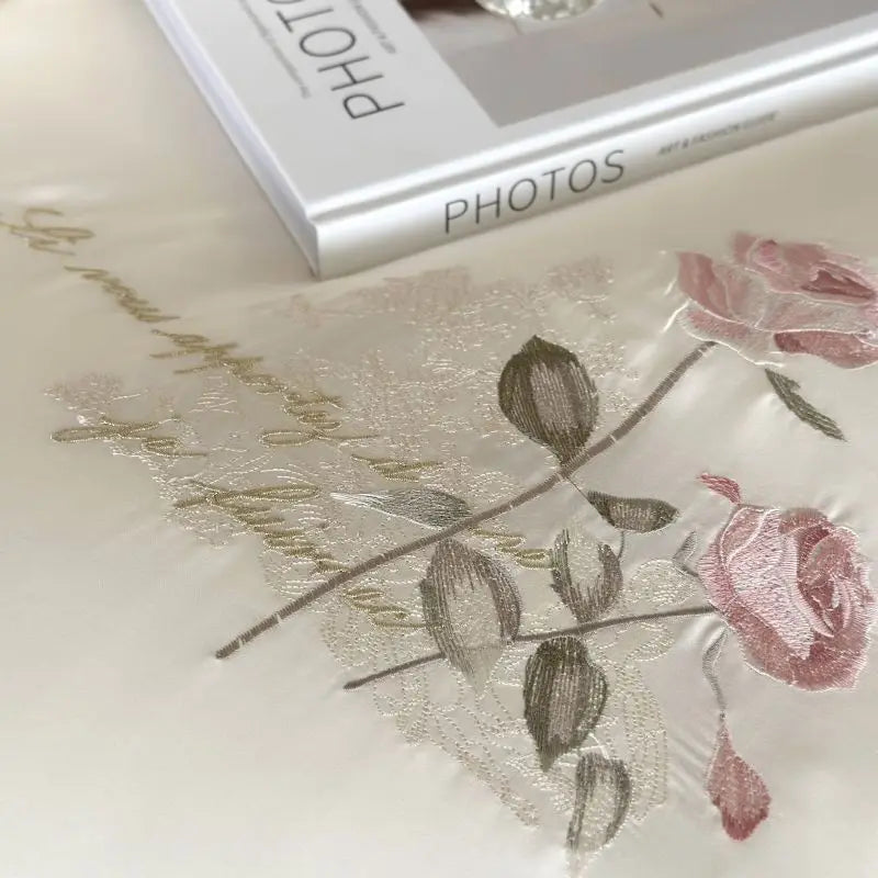 DecorBites™ Embroidered Lace Princess Bedding Set - 4 Piece Cotton Flowers Collection