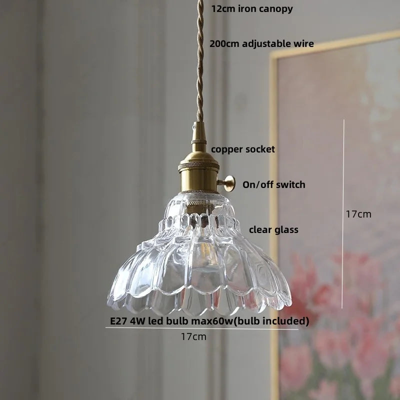 DecorBites™ Green Glass LED Pendant Lamp | Modern Nordic Wood Walnut | Brass Knob Switch | Hanging Light