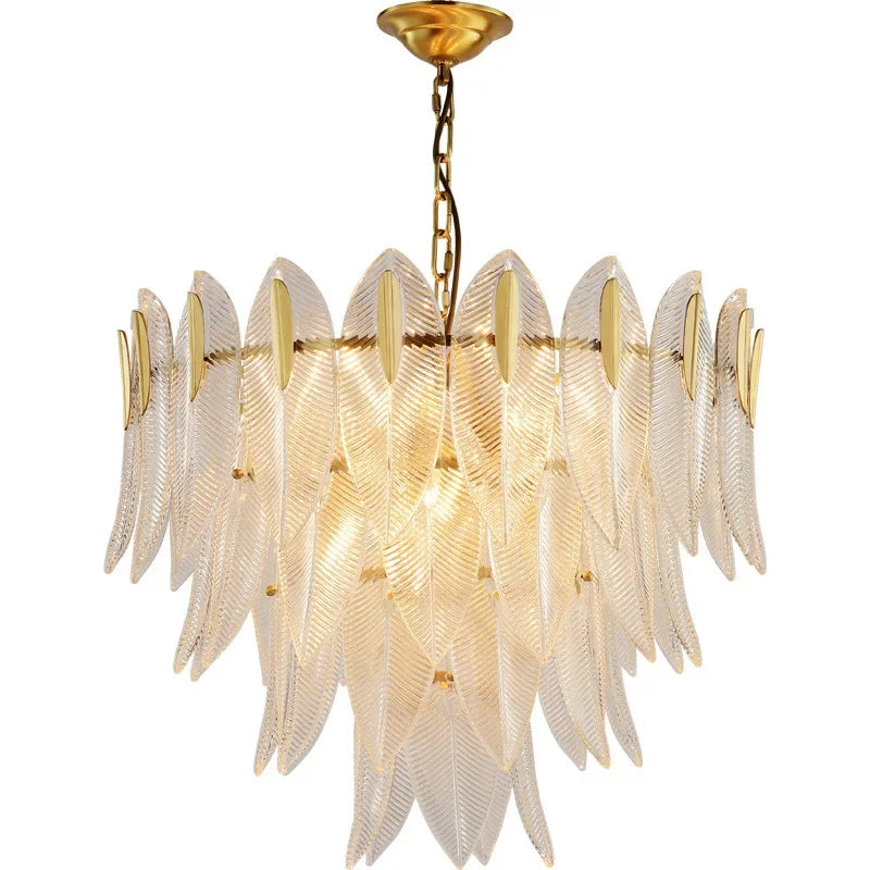 DecorBites™ Glass Leaf Luxury Chandelier LED Pendant Lights for Modern Living Room