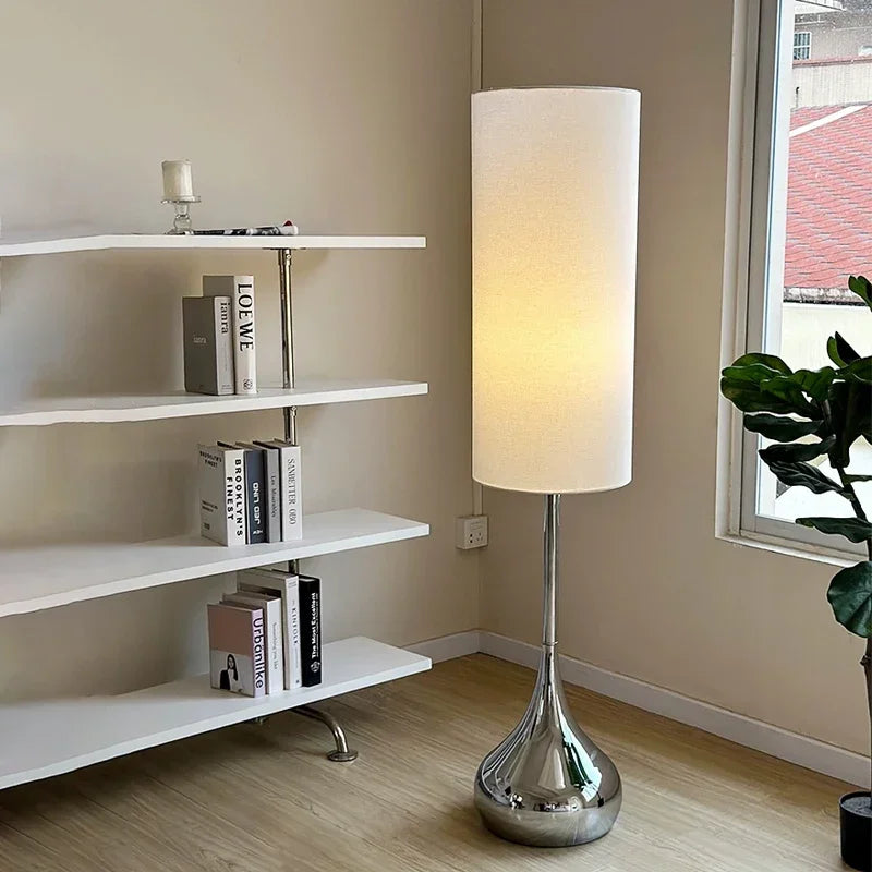 DecorBites™ Cream Fabric Shade LED Floor Lamp | Nordic Minimalist Style for Bedroom & Living Room