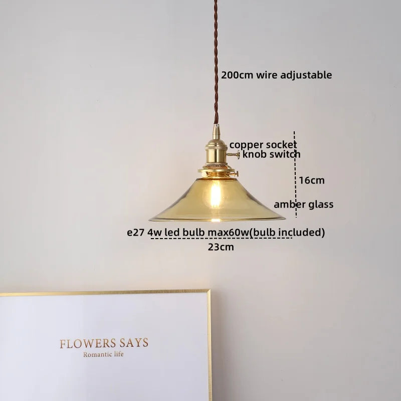 DecorBites™ Glass Copper LED Pendant Lamp for Dining Room, Nordic Modern Hanging Light Fixtures