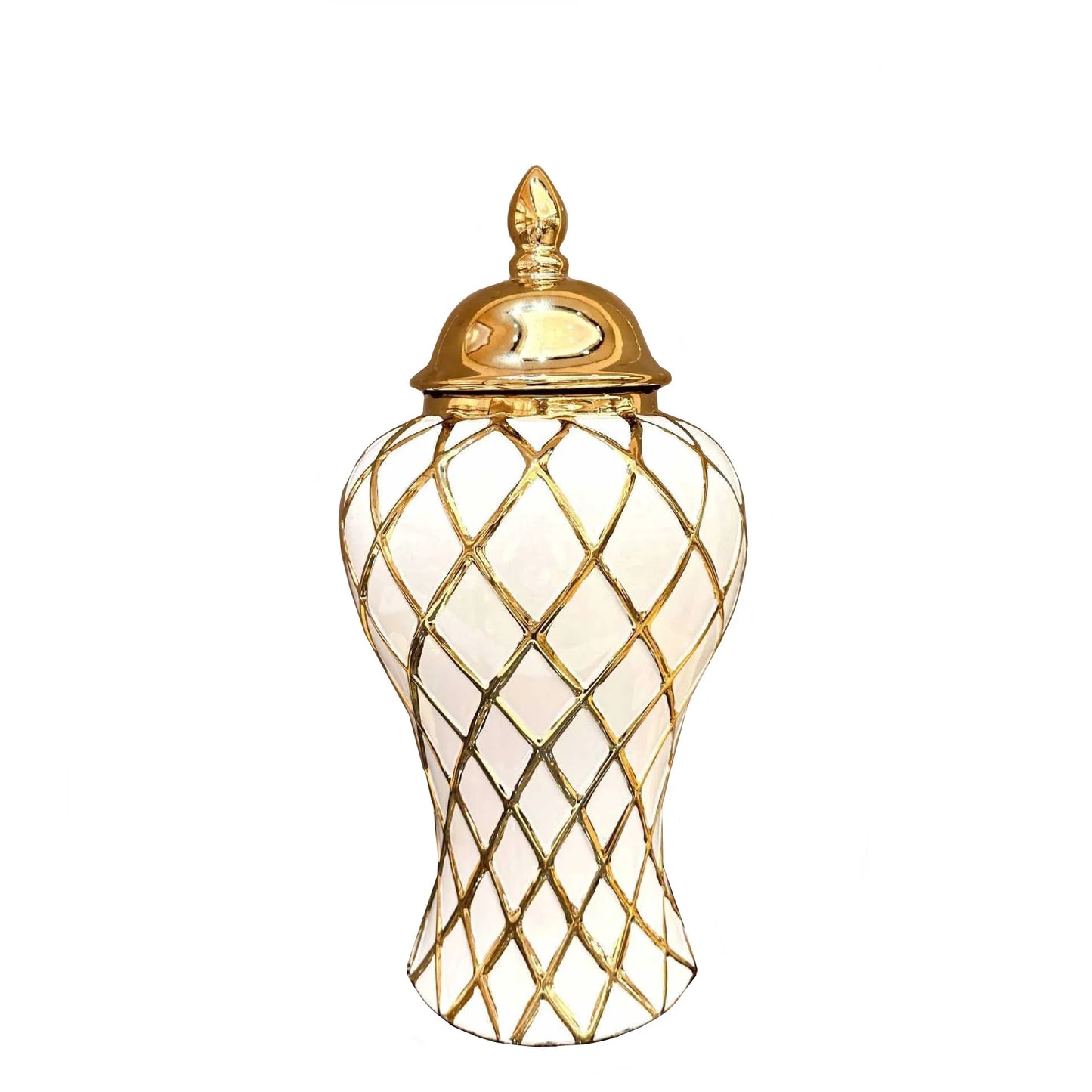 DecorBites™ Gold Diamond Porcelain Vase: Elegant Ceramic Home Decoration & Storage Jar