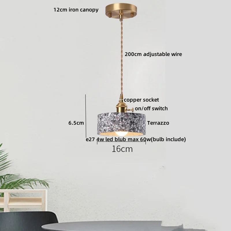DecorBites™ Black Terrazzo Stone LED Pendant Lamp Modern Nordic Hanging Lights