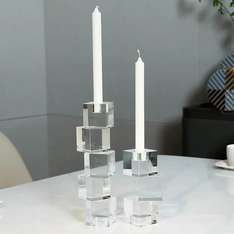 DecorBites™ Geometric Crystal Glass Candle Holder - Home Decor Accent