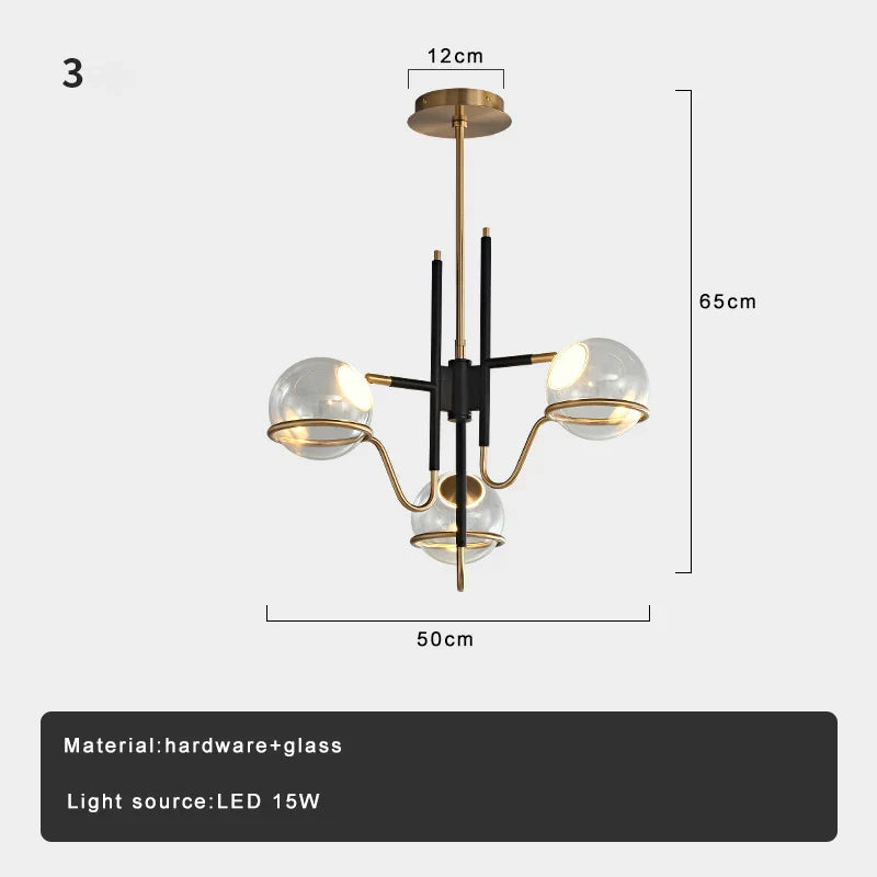 DecorBites™ Clear Glass Ball Ceiling Pendant Lights Luxury Nordic Pendant Lamp Black Gold Dimmable