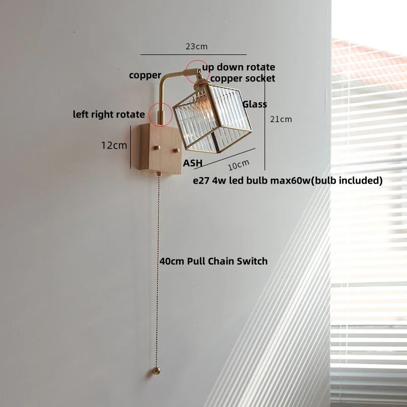 DecorBites™ Brass LED Wall Lights Modern Stair Light Fixture Blue Glass Bedside Lamp