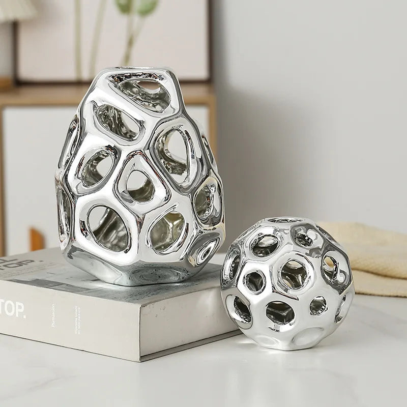DecorBites™ Geometric Golden Hollow Abstract Sphere Sculpture Decor for Home