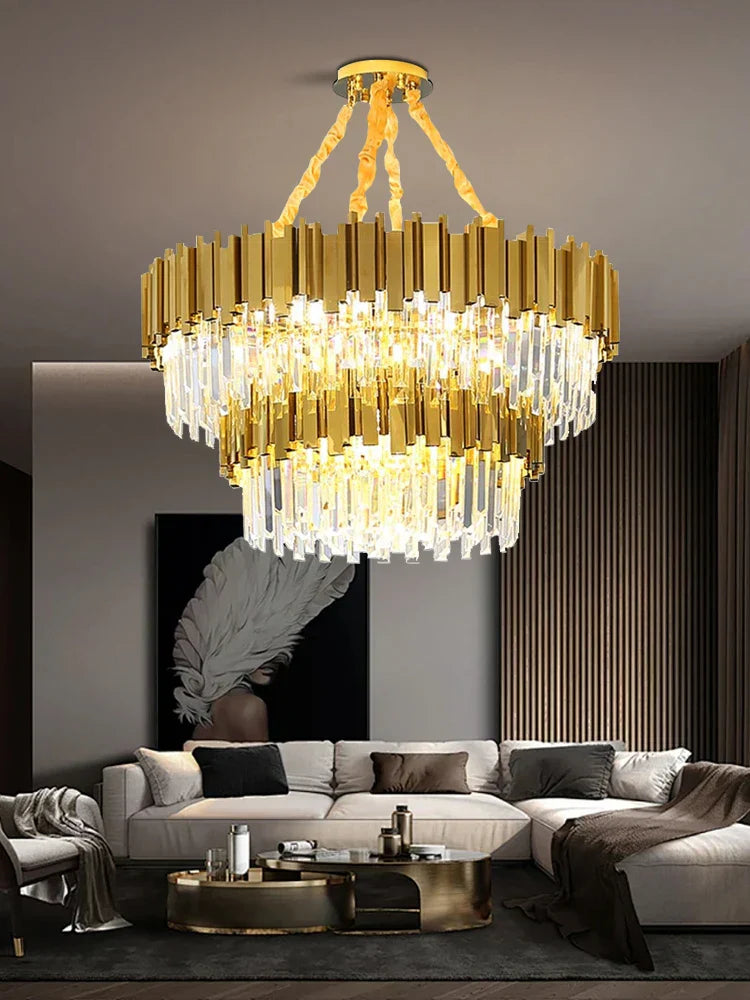 DecorBites™ Crystal Chandelier: Dimmable Gold/Black Stainless Steel Hanging Lamp