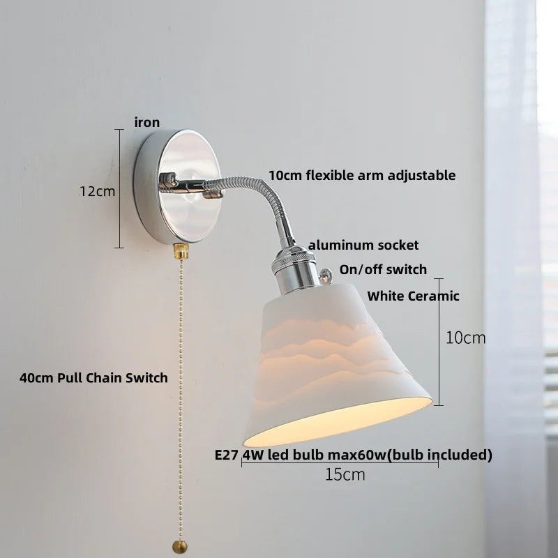 DecorBites™ Adjustable Arm LED Wall Light Fixture with Pull Chain Switch, White Glass