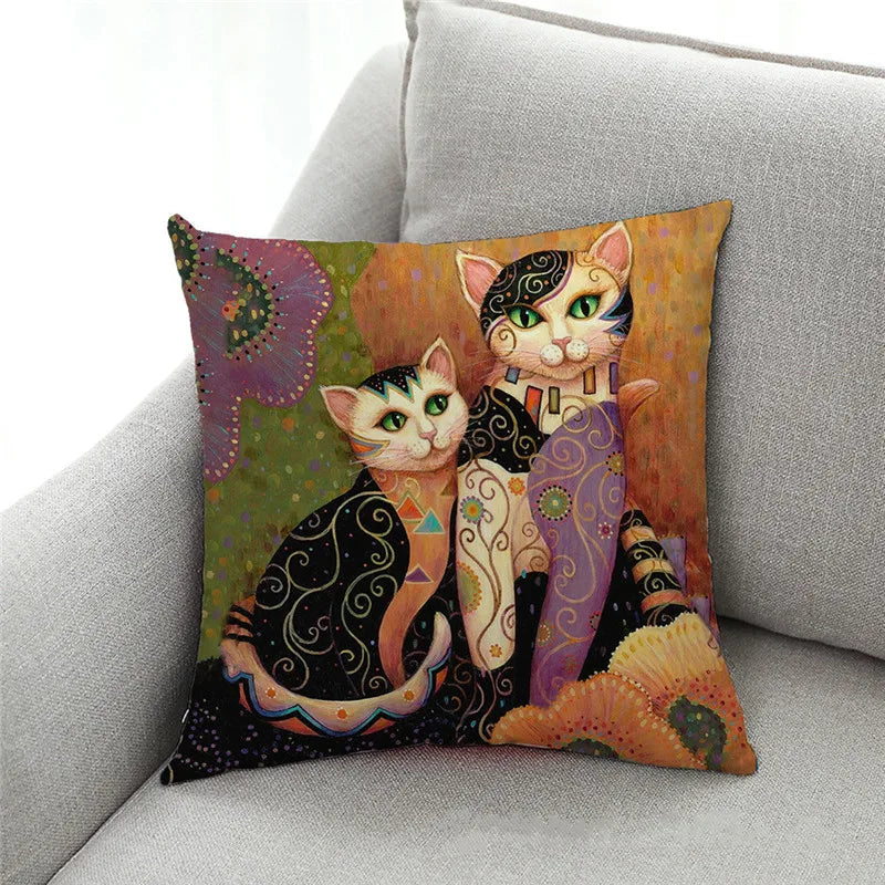 DecorBites™ Cat Design Linen Pillowcase 45x45cm for Home Decor and Cushion Covers