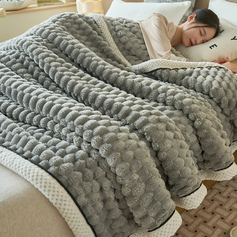 DecorBites™ Double-Layer Coral Fleece Blanket: Super Soft Queen King Quilt for Winter