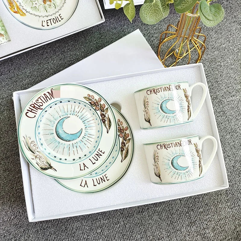 DecorBites™ Bone China Coffee and Tea Cup Set with Saucer, Teaware, Dessert Dish