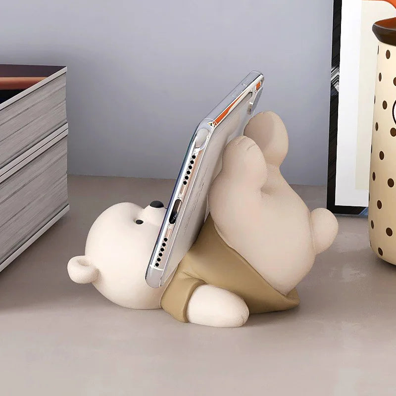 DecorBites™ Bear Cellphone Stand: Cute Lying Bear Design, Desktop Ornament, Modern Animal Figure - Best Gift