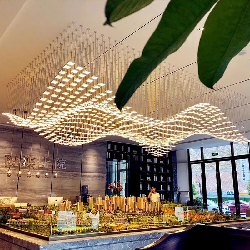 DecorBites™ Acrylic Crystal Hanging Chandelier LED Ceiling Pendant Light for Living Room Lobby Customize Hotel