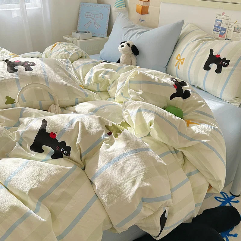 DecorBites™ Cartoon Pattern Cotton Fitted Sheet Set – Soft & Cozy Bedding for Adults & Kids
