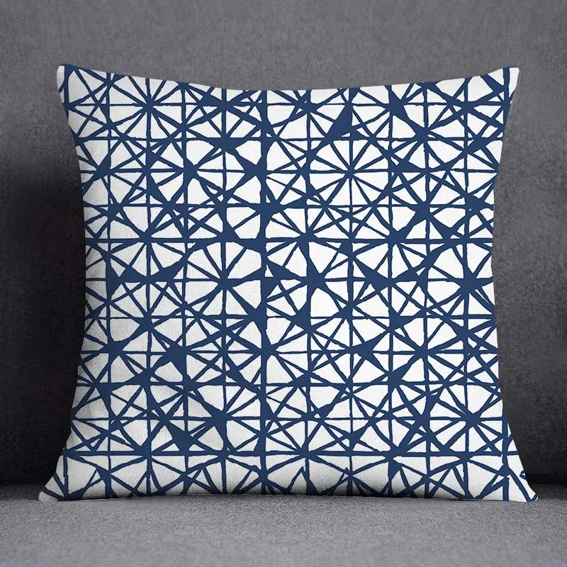 DecorBites™ Blue Geometric Floral Design Pillowcase - Modern Home Decor Cushion Cover