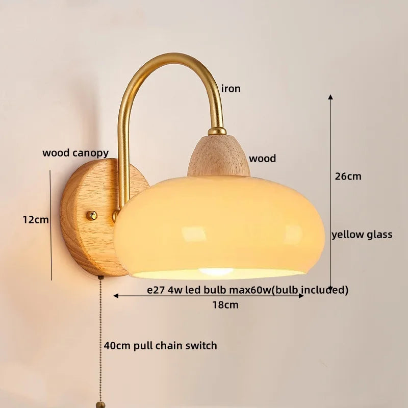 DecorBites™ LED Glass Iron Wood Wall Light Fixture Modern Nordic Bedside Lamp
