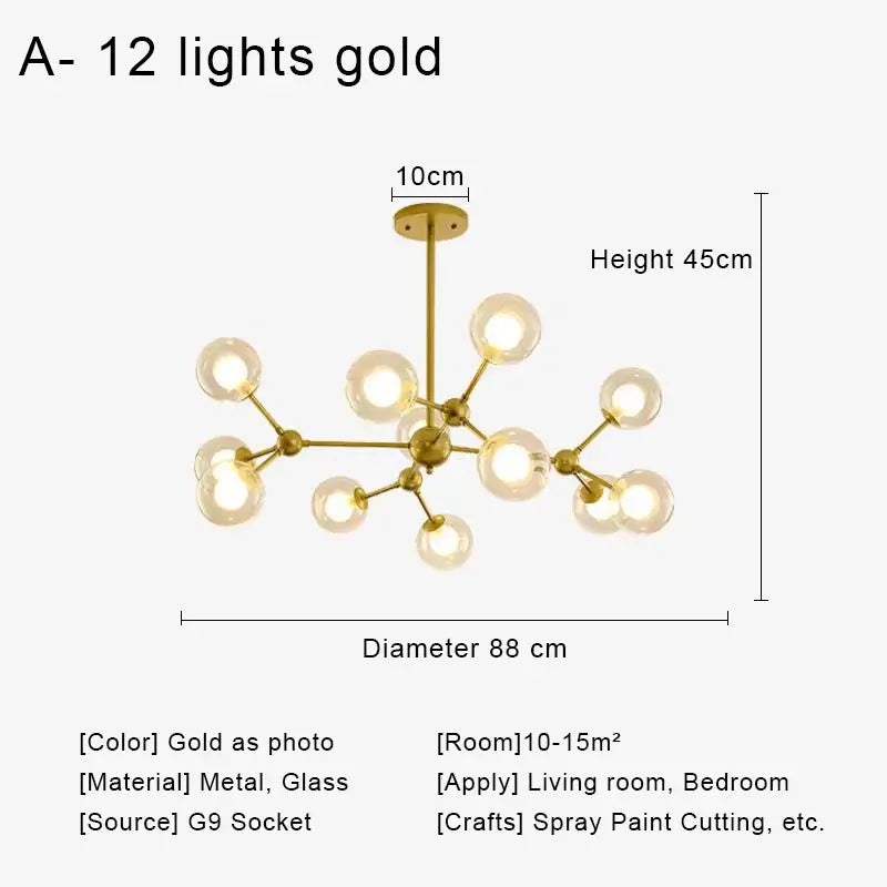 DecorBites™ Glass Ball Pendant Chandelier for Living Room Bedroom Dining Room