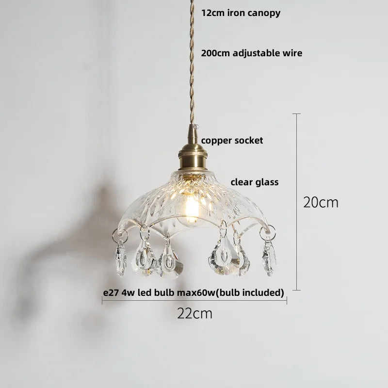 DecorBites™ Copper Canopy LED Pendant Light Fixture Green Glass Hanging Lamp