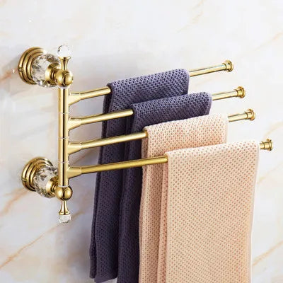 DecorBites™ Brass and Crystal Bathroom Accessories Set: Shelf, Robe Hook, Paper Holder, Brush Holder