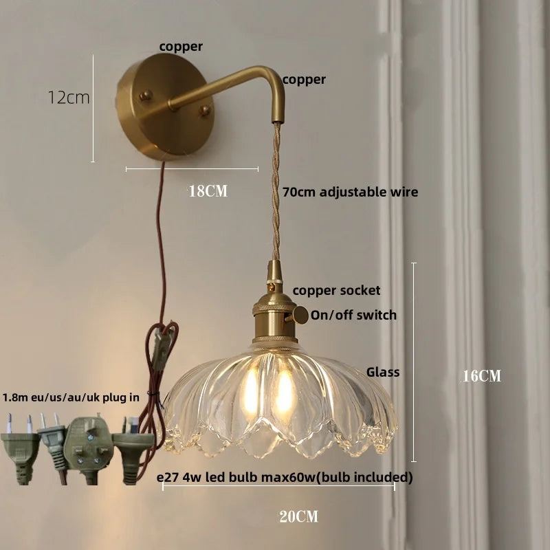 DecorBites™ Green Glass LED Wall Lights Fixture with Pull Chain Switch