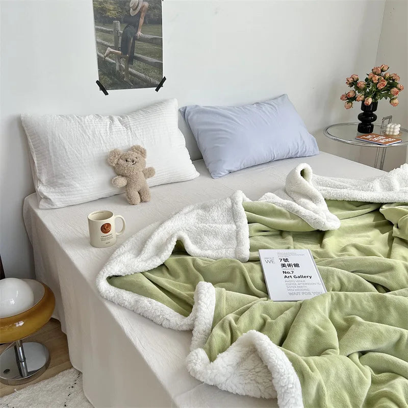 DecorBites™ Cozy Lamb Wool Blanket: High-Quality Warm Velvet Quilt for All Seasons.