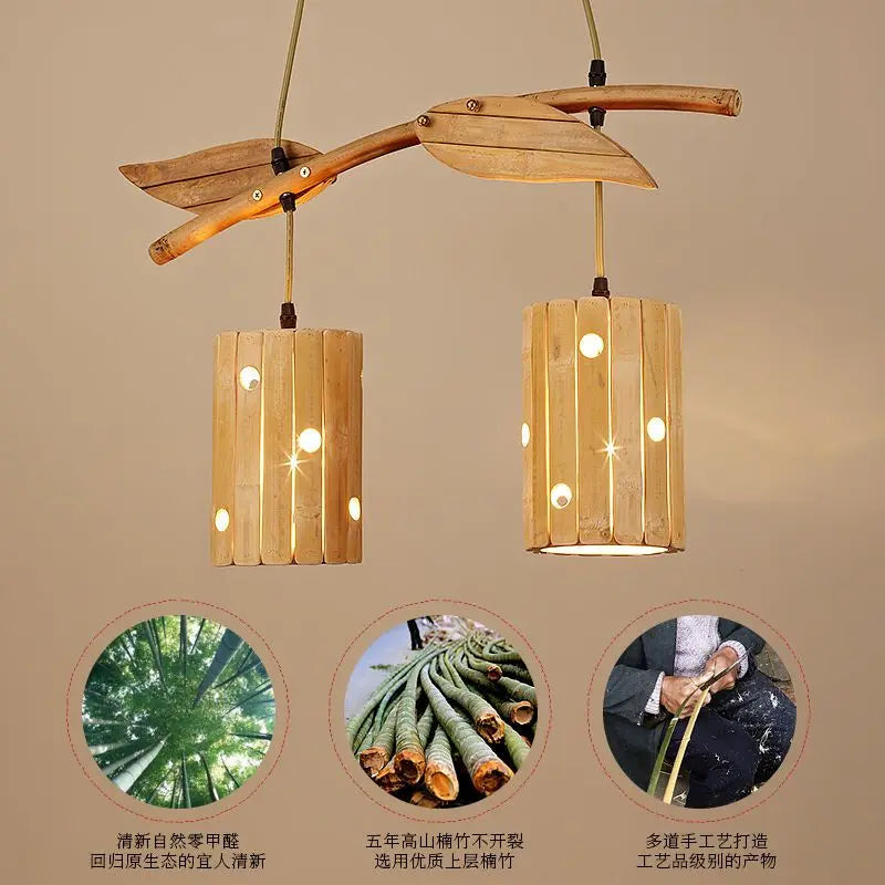 DecorBites™ Bamboo Art Chandelier: Retro Korean Living Room Lights for Tea House & Restaurant