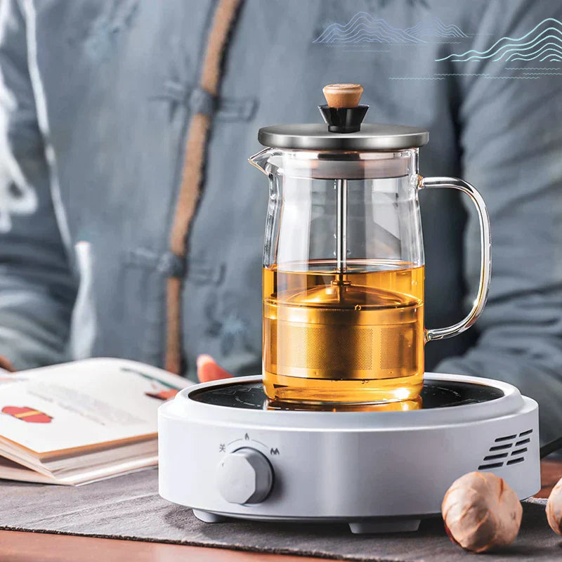 DecorBites™ Glass Tea Pot with Infuser, Heat-Resistant Clear Kettle for Herbal Tea, Teaware