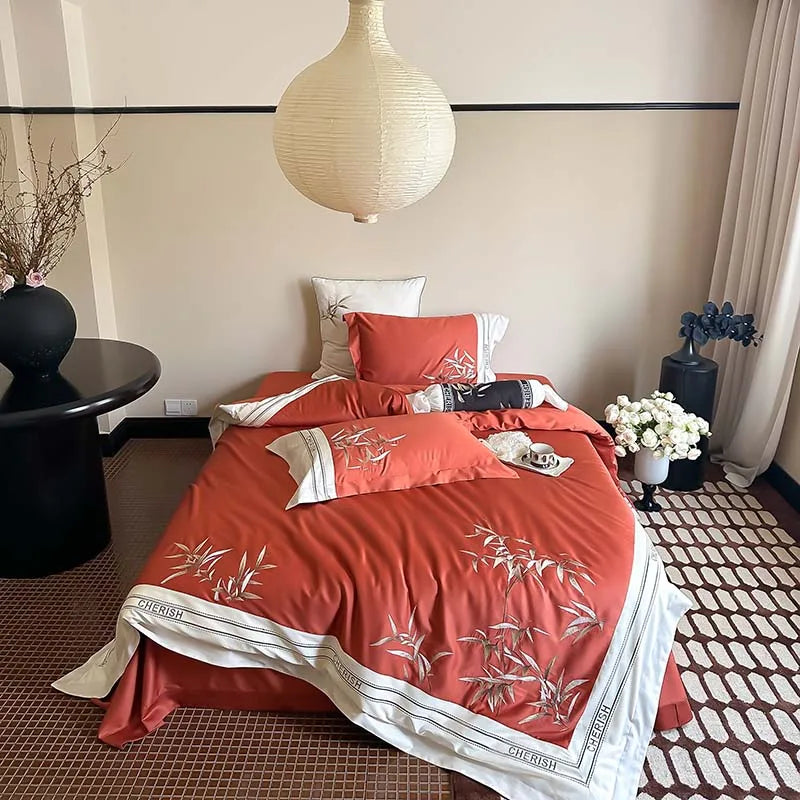 DecorBites™ Bamboo Embroidery 1000TC Egyptian Cotton Bedding Set in Luxury Dark Blue