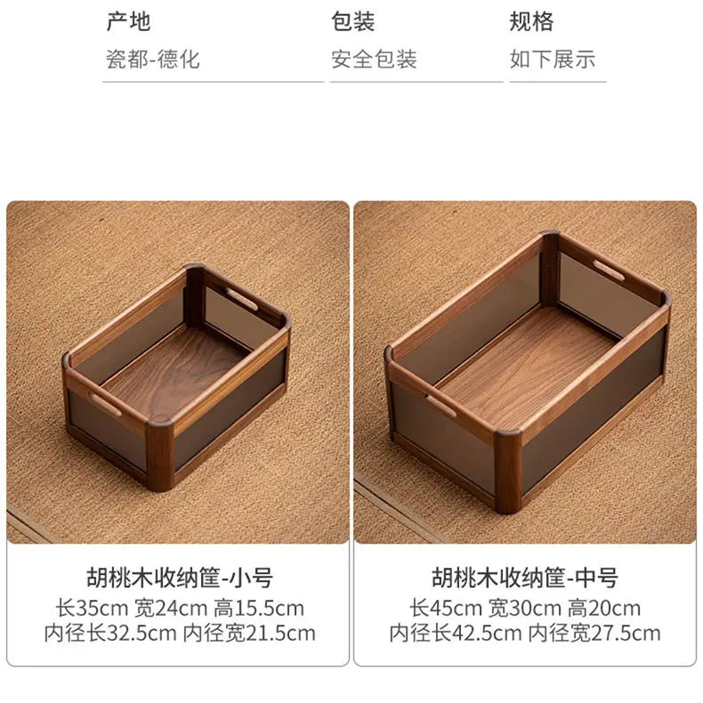 DecorBites™ Black Walnut Wood Desktop Organizer Box - Multi-functional Office & Makeup Case