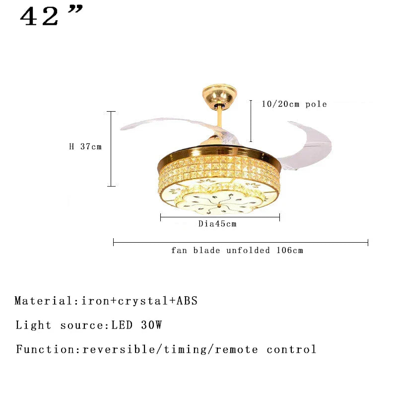 DecorBites™ Crystal Chandelier Ceiling Fan with Dimmable LED Lighting and Remote Control