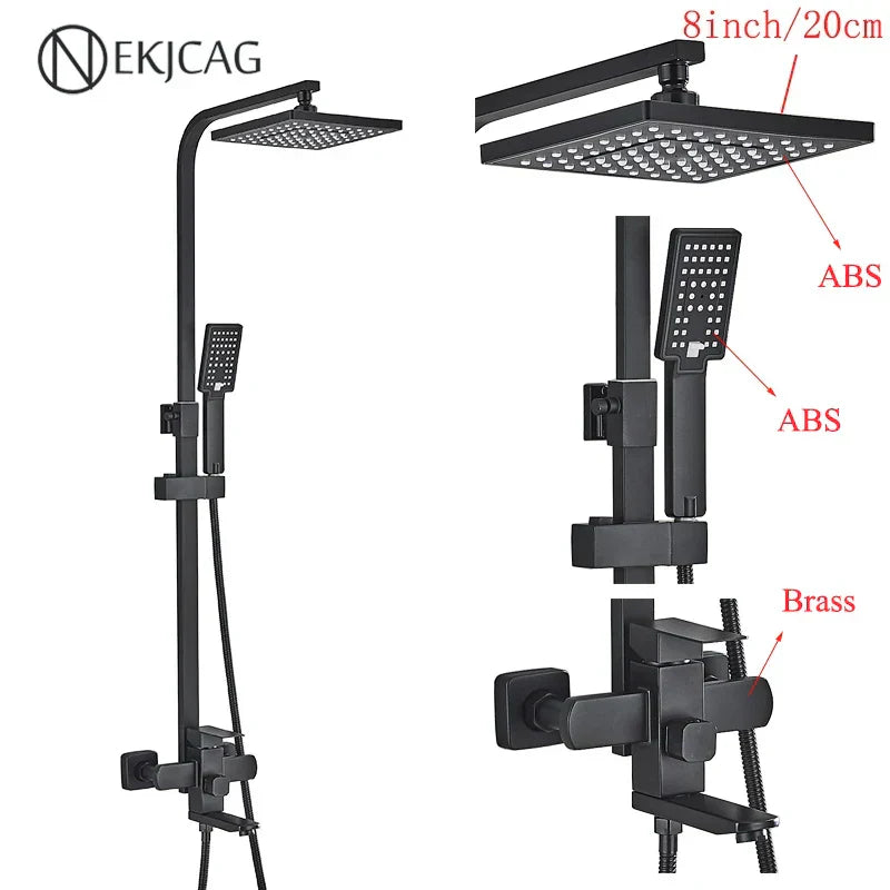 DecorBites™ Black Stainless Steel Shower Faucet Set with Waterfall Outlet - Chrome Bathtub Tap
