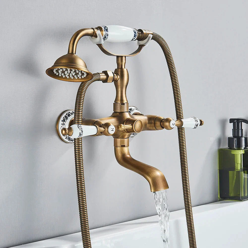 DecorBites™ Antique Brass Telephone Shape Wall Mounted Bathtub Faucet