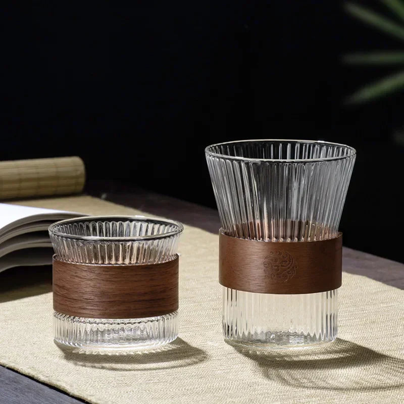 DecorBites™ Japanese Walnut Tea Cup Set - High-Grade Glass Coffee & Flower Tea Cups