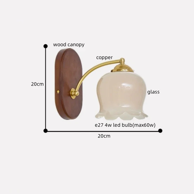 DecorBites™ LED Japanese Style Wall Lights Copper Wood Bedside Lamp for Home Bedroom