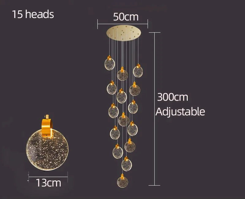 DecorBites™ Crystal Chandelier LED Pendant Light for Modern Duplex Building Staircase