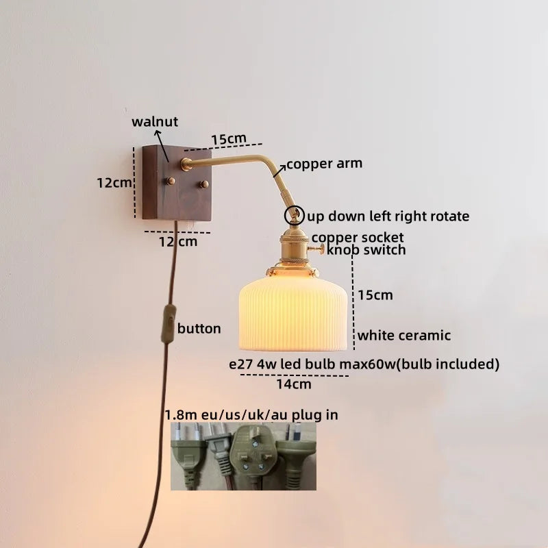 DecorBites™ Ceramic LED Wall Sconce Pull Chain Switch Mirror Light Fixtures