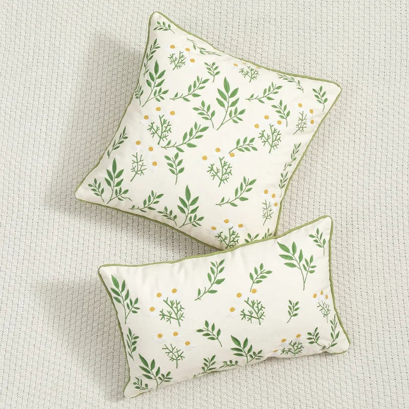 DecorBites™ Botanical Floral Embroidered Cushion Cover - Country Style Decorative Pillowcase