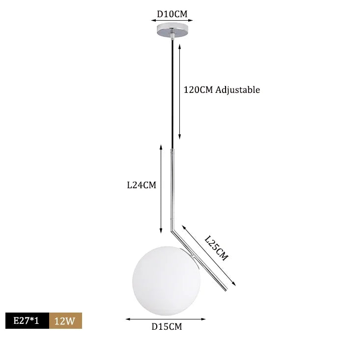 DecorBites™ Glass Ball Pendant Lights Modern LED Brass Black Chrome Suspension Luminaire