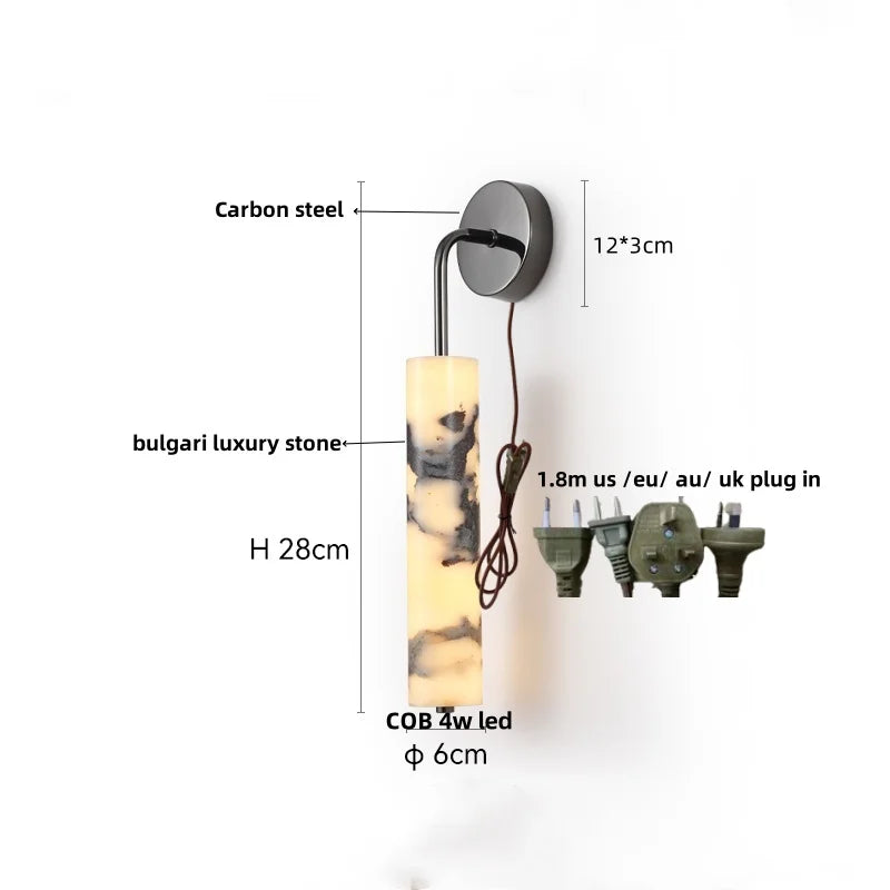 DecorBites™ Carbon Steel LED Wall Lamp Reading Bedside Cafe Luxury Stone Nordic Modern Mirror Light