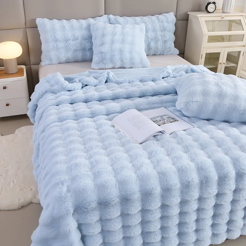 DecorBites™ Bubble Rabbit Velvet Blanket: Soft Plush Sofa Cover for All Seasons