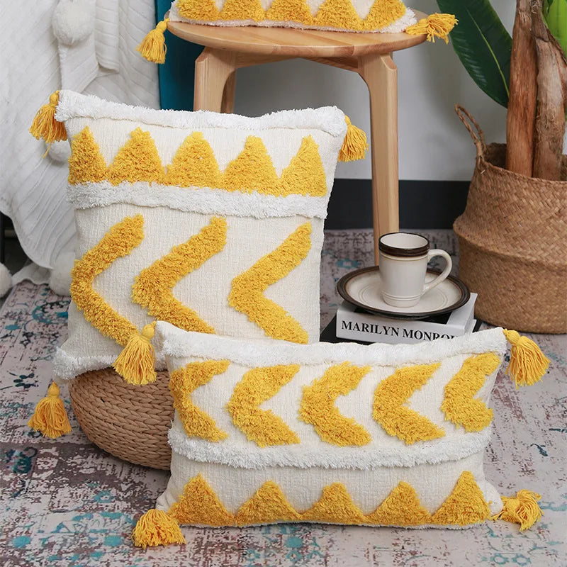 DecorBites™ Boho Chenille Tufted Pillow Case with Tassels for Home Fall Decor