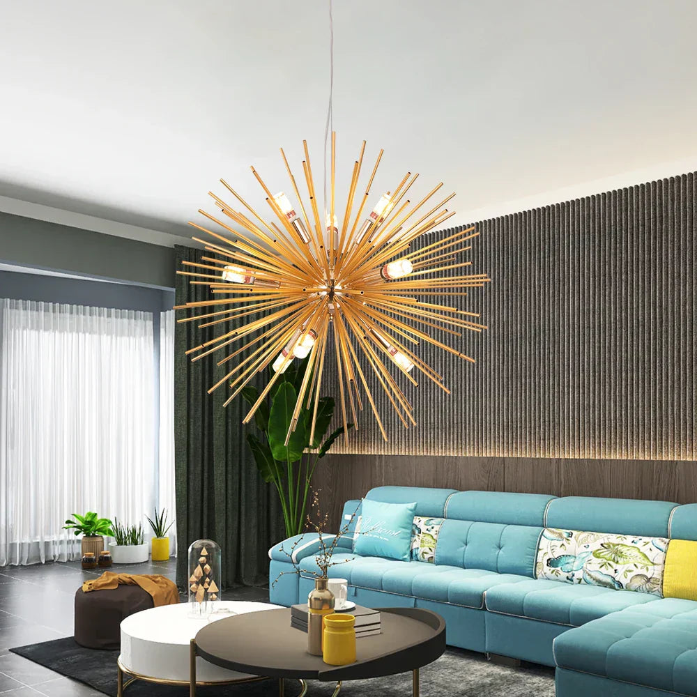 DecorBites™ Aluminum Dandelion Pendant Light: Modern Sputnik Hedgehog LED Chandelier for Living & Dining Room