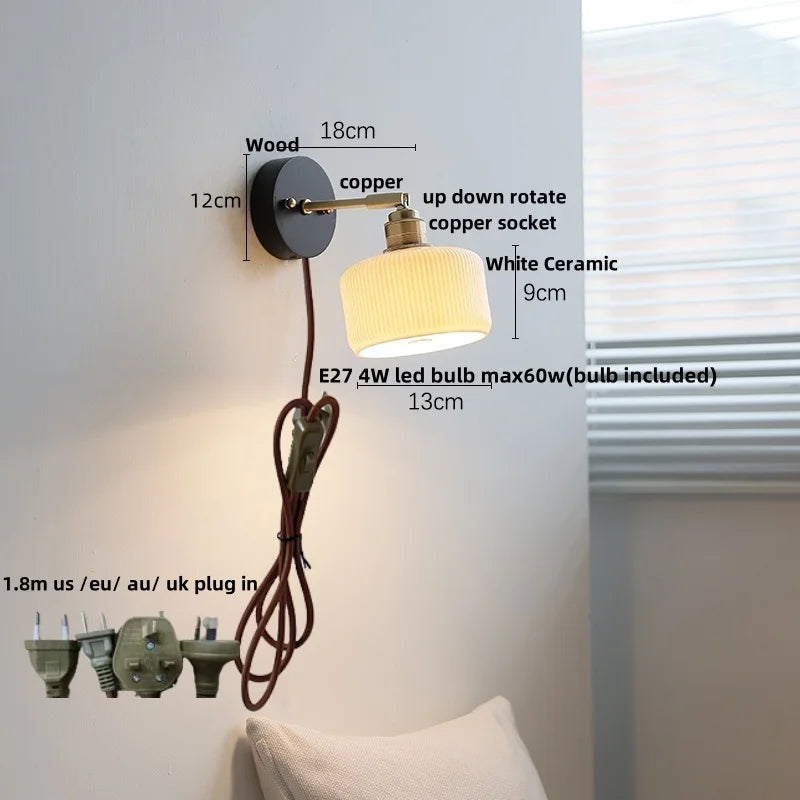 DecorBites™ Copper LED Wall Lights Pull Chain Switch Modern Bedside Lamp