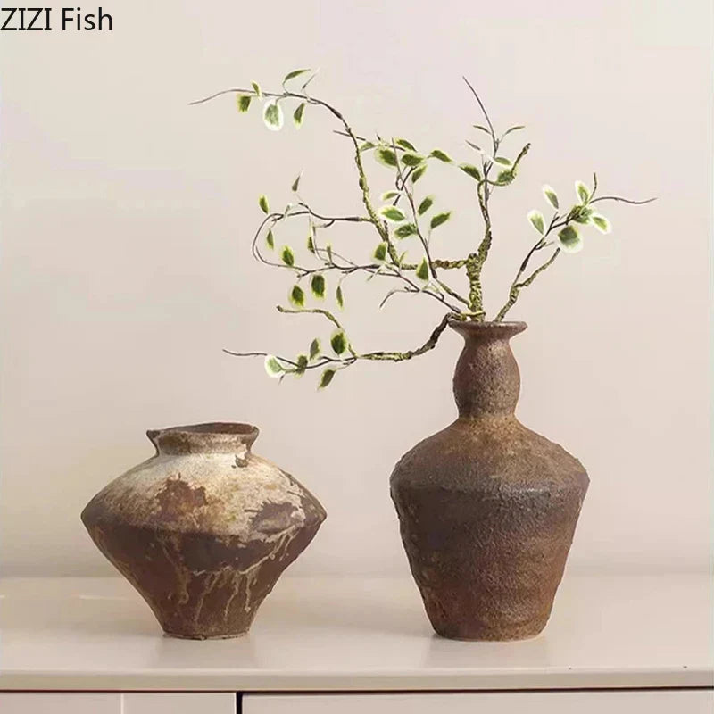 DecorBites™ Ceramic Vase: Wabi-sabi Style, Retro Floral Arrangement, Room Decor