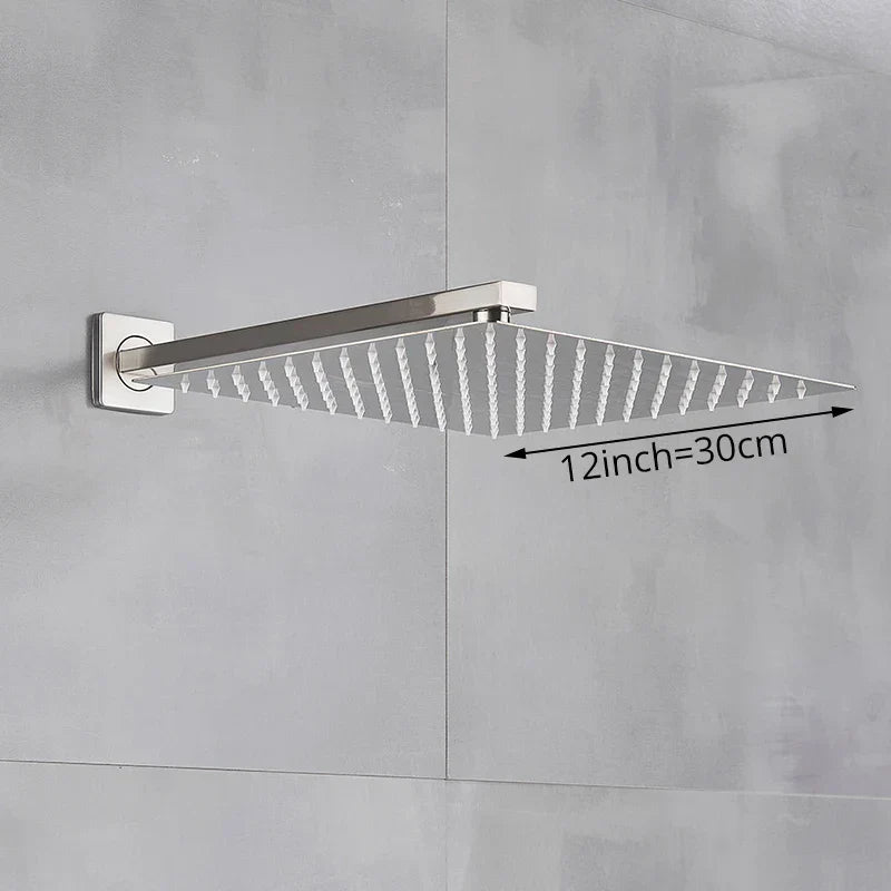 DecorBites™ Brushed Nickel Rainfall Shower Head with Shower Arm - Ultra Thin Top Sprayer