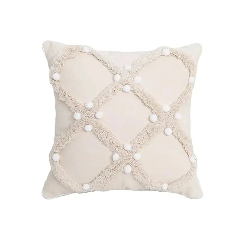 DecorBites™ Geometric Tufted Tassel Cushion Cover Cotton Canvas Fall Pillow Cover