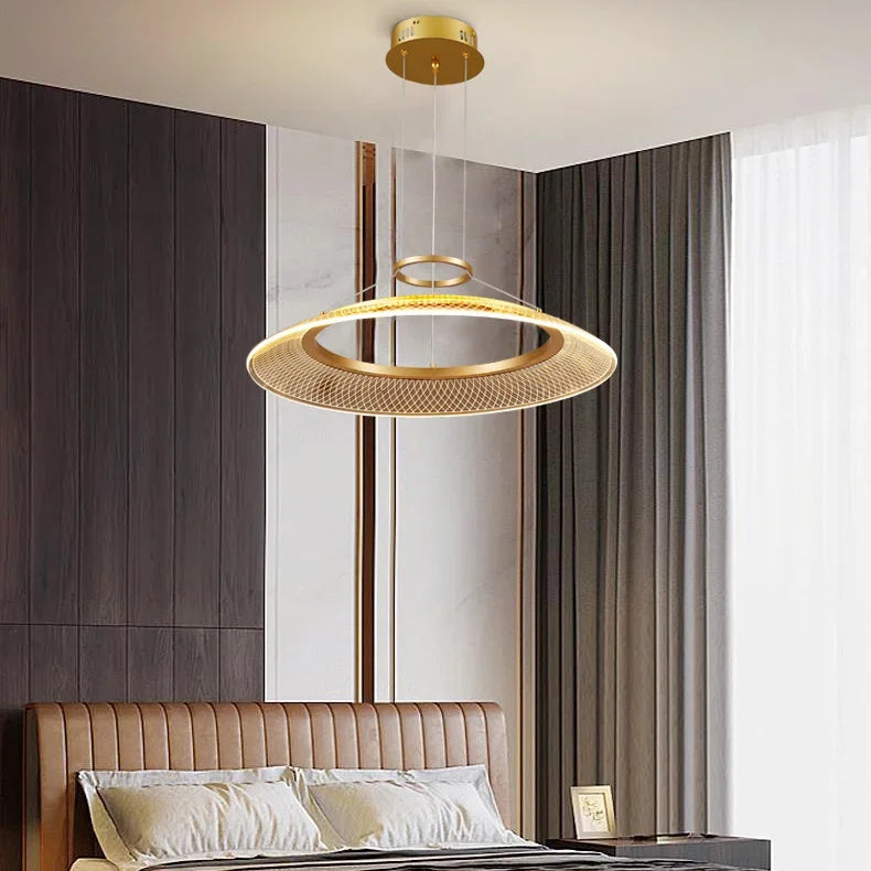 DecorBites™ LED Ring Ceiling Chandelier: Luxury Villa Pendant Light for Living & Dining Rooms